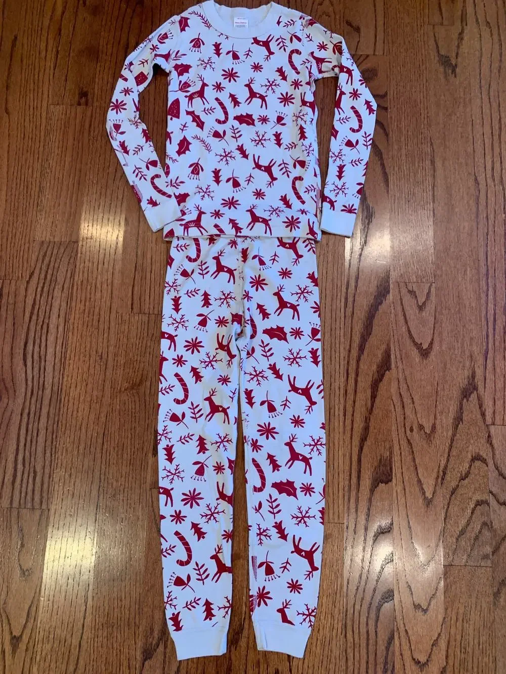 Hanna Andersson Scandi Cane Long John Holiday Cotton Pajama Set | Size 8